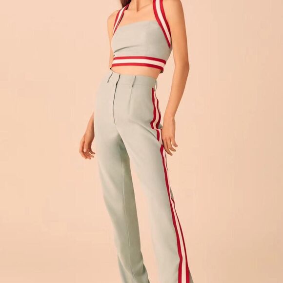 C/meo collective Green and red striped high-waisted flare pants - Picture 6 of 9